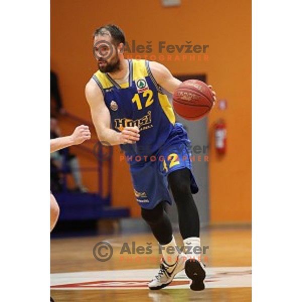 Sandi Cebular in action during Nova KBM league playoff basketball match between Helios Suns and Hopsi Polzela in Domzale Sports Hall, Slovenia on May 4, 2019