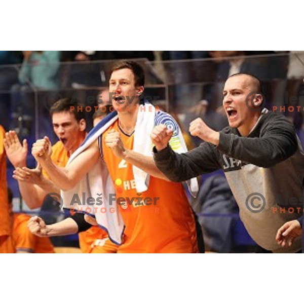 Blaz Mahkovic in action during Nova KBM league playoff basketball match between Helios Suns and Hopsi Polzela in Domzale Sports Hall, Slovenia on May 4, 2019