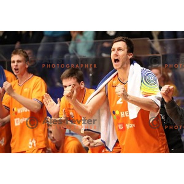 Blaz Mahkovic in action during Nova KBM league playoff basketball match between Helios Suns and Hopsi Polzela in Domzale Sports Hall, Slovenia on May 4, 2019