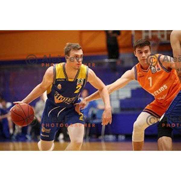 action during Nova KBM league playoff basketball match between Helios Suns and Hopsi Polzela in Domzale Sports Hall, Slovenia on May 4, 2019
