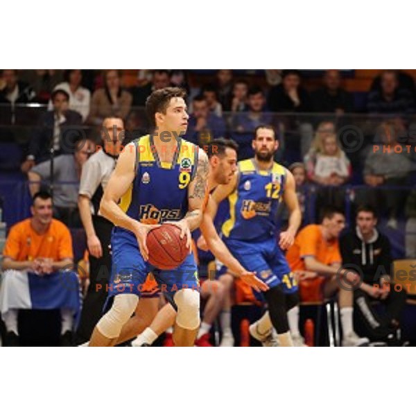 action during Nova KBM league playoff basketball match between Helios Suns and Hopsi Polzela in Domzale Sports Hall, Slovenia on May 4, 2019