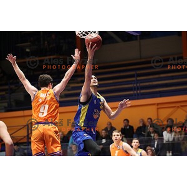 Simo Atanackovic in action during Nova KBM league playoff basketball match between Helios Suns and Hopsi Polzela in Domzale Sports Hall, Slovenia on May 4, 2019