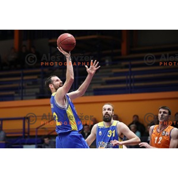 Sandi Cebular in action during Nova KBM league playoff basketball match between Helios Suns and Hopsi Polzela in Domzale Sports Hall, Slovenia on May 4, 2019