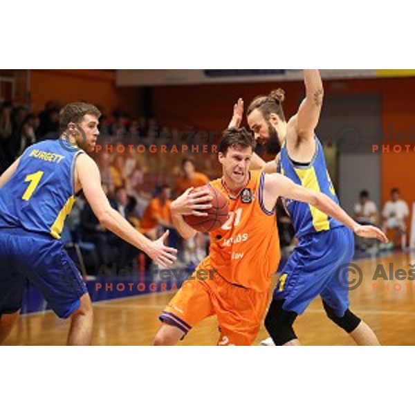 Blaz Mahkovic in action during Nova KBM league playoff basketball match between Helios Suns and Hopsi Polzela in Domzale Sports Hall, Slovenia on May 4, 2019