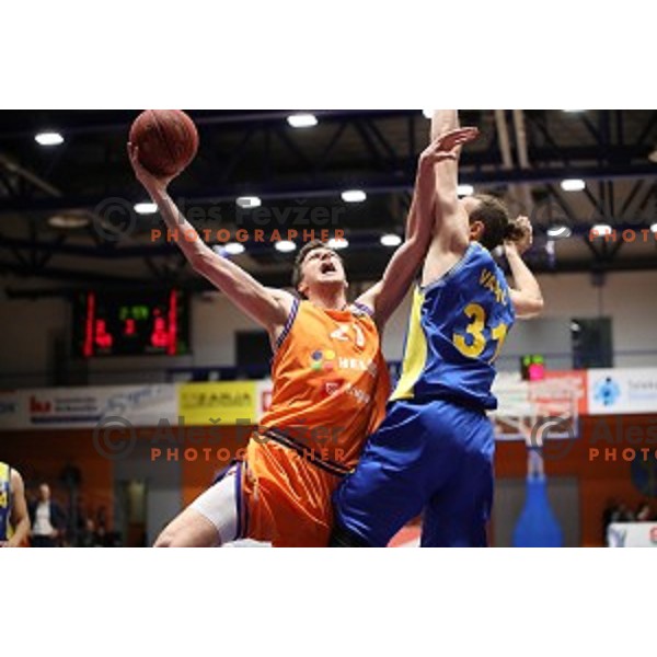 Blaz Mahkovic in action during Nova KBM league playoff basketball match between Helios Suns and Hopsi Polzela in Domzale Sports Hall, Slovenia on May 4, 2019