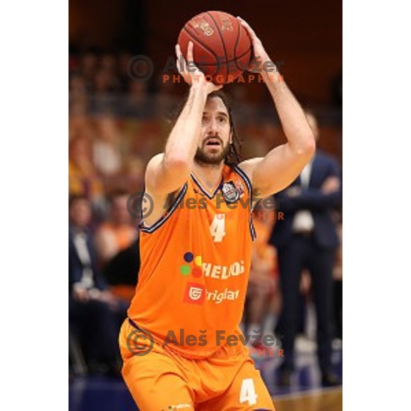 Nikola Gajic in action during Nova KBM league playoff basketball match between Helios Suns and Hopsi Polzela in Domzale Sports Hall, Slovenia on May 4, 2019