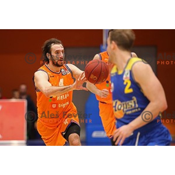 Nikola Gajic in action during Nova KBM league playoff basketball match between Helios Suns and Hopsi Polzela in Domzale Sports Hall, Slovenia on May 4, 2019