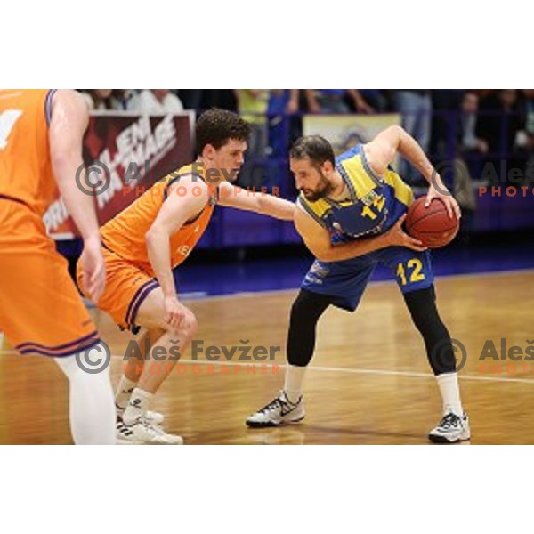 Aljaz Bratec and Sandi Cebular in in action during Nova KBM league playoff basketball match between Helios Suns and Hopsi Polzela in Domzale Sports Hall, Slovenia on May 4, 2019