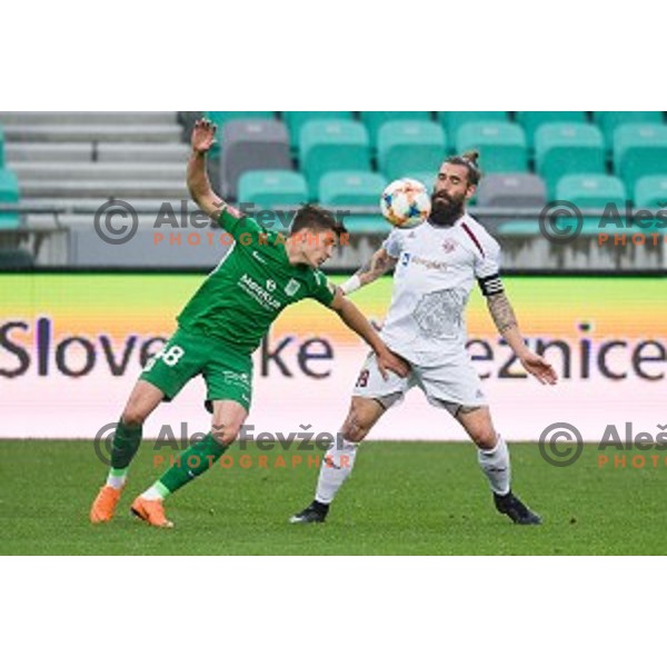 Jan Andrejasic, Luka Majcen in action during Prva liga Telekom Slovenije football match between Olimpija and Triglav, Stozice stadium, Ljubljana, Slovenia on May 05, 2019