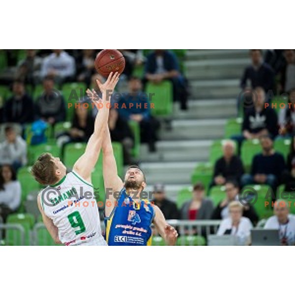 Luka Samanic in action during Nova KBM league quarter final basketball match between Petrol Olimpija and GGD Sencur, Arena Stozice, Ljubljana, Slovenia on May 07, 2019