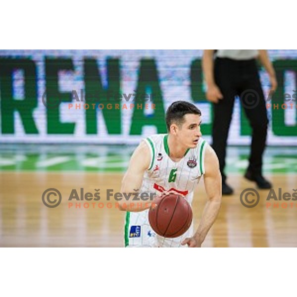 Jan Span in action during Nova KBM league quarter final basketball match between Petrol Olimpija and GGD Sencur, Arena Stozice, Ljubljana, Slovenia on May 07, 2019