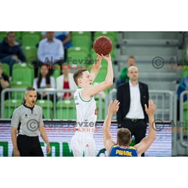Miha Lapornik in action during Nova KBM league quarter final basketball match between Petrol Olimpija and GGD Sencur, Arena Stozice, Ljubljana, Slovenia on May 07, 2019