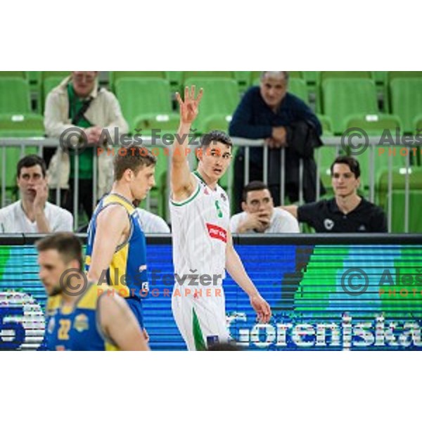 Jan Span in action during Nova KBM league quarter final basketball match between Petrol Olimpija and GGD Sencur, Arena Stozice, Ljubljana, Slovenia on May 07, 2019