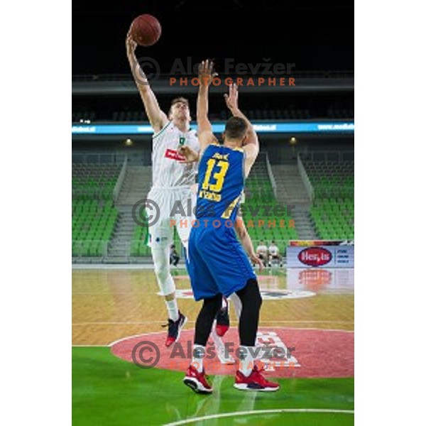 Luka Samanic in action during Nova KBM league quarter final basketball match between Petrol Olimpija and GGD Sencur, Arena Stozice, Ljubljana, Slovenia on May 07, 2019