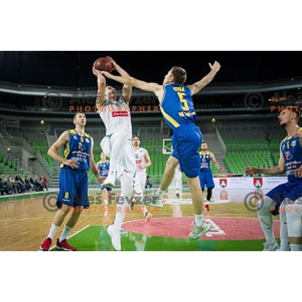 Jan Span and jan Novak in action during Nova KBM league quarter final basketball match between Petrol Olimpija and GGD Sencur, Arena Stozice, Ljubljana, Slovenia on May 07, 2019