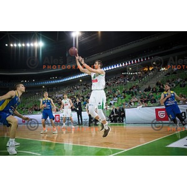 Domen Lorbek in action during Nova KBM league quarter final basketball match between Petrol Olimpija and GGD Sencur, Arena Stozice, Ljubljana, Slovenia on May 07, 2019