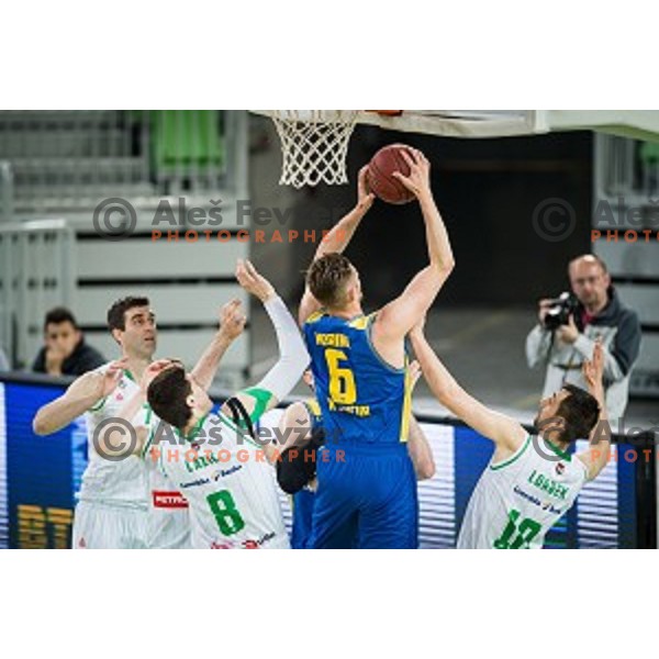 in action during Nova KBM league quarter final basketball match between Petrol Olimpija and GGD Sencur, Arena Stozice, Ljubljana, Slovenia on May 07, 2019