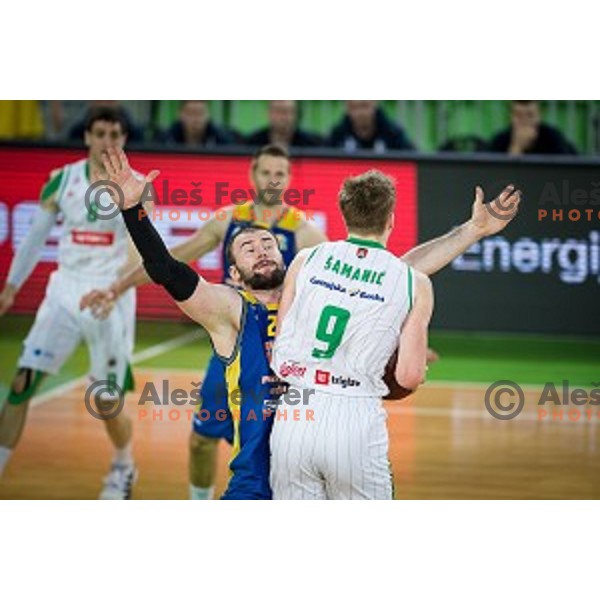 Luka Samanic in action during Nova KBM league quarter final basketball match between Petrol Olimpija and GGD Sencur, Arena Stozice, Ljubljana, Slovenia on May 07, 2019