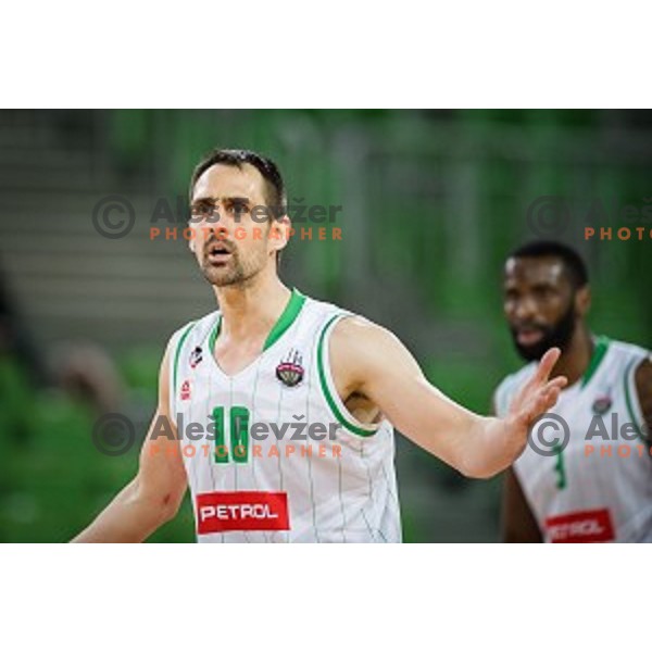 Domen Lorbek in action during Nova KBM league quarter final basketball match between Petrol Olimpija and GGD Sencur, Arena Stozice, Ljubljana, Slovenia on May 07, 2019