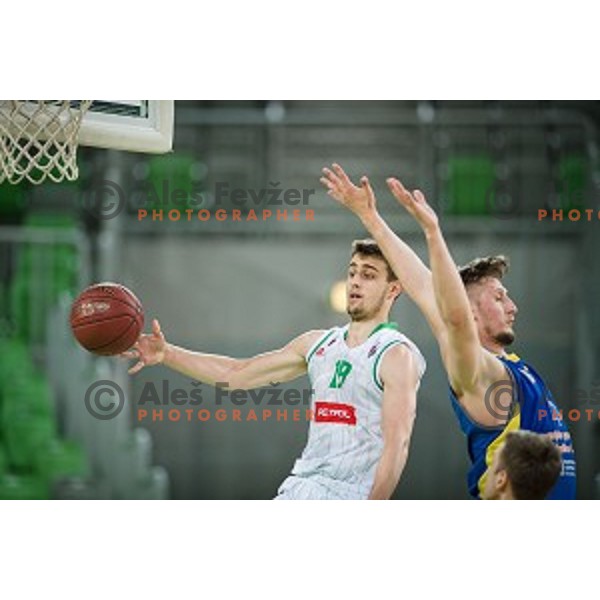 Roko Badzim in action during Nova KBM league quarter final basketball match between Petrol Olimpija and GGD Sencur, Arena Stozice, Ljubljana, Slovenia on May 07,2019