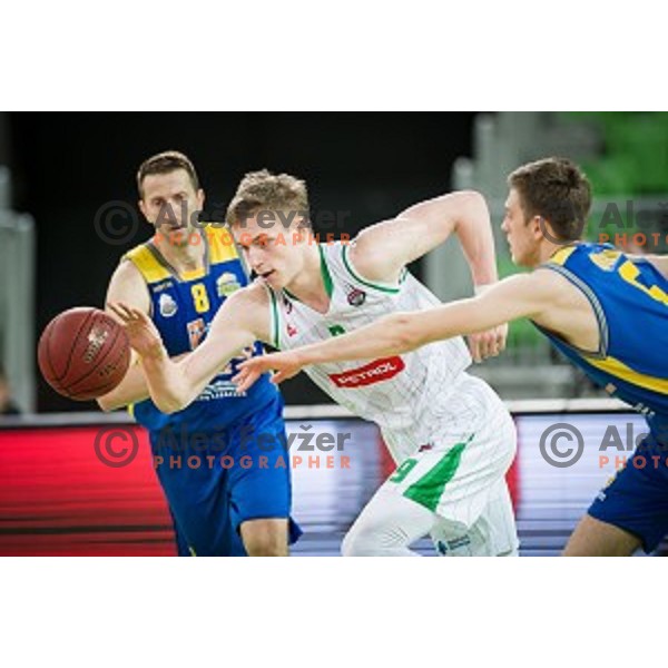 Luka Samanic in action during Nova KBM league quarter final basketball match between Petrol Olimpija and GGD Sencur, Arena Stozice, Ljubljana, Slovenia on May 07, 2019