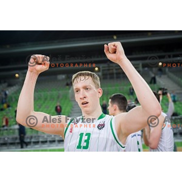 Miha Lapornik in action during Nova KBM league quarter final basketball match between Petrol Olimpija and GGD Sencur, Arena Stozice, Ljubljana, Slovenia on May 07, 2019