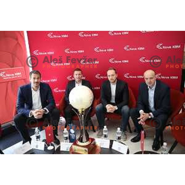 Jurica Golemac, Simon Petrov, Dejan Jakara and Jure Zdovc during press conference KZS before start of semi-final of Nova KBM league 2018/2019 season in Ljubljana on May 8, 2019