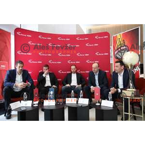 Jurica Golemac, Simon Petrov, Dejan Jakara and Jure Zdovc during press conference KZS before start of semi-final of Nova KBM league 2018/2019 season in Ljubljana on May 8, 2019