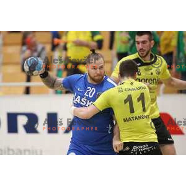 William Accambray in action during semi-final of Slovenian Handball Cup between Gorenje Velenje and Celje Pivovarna Lasko in Marof Hall, Novo Mesto on May 11, 2019