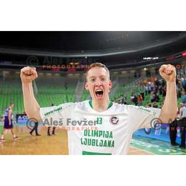 Miha Lapornik in action during semi-final of Nova KBM league basketball match between Petrol Olimpija and Helios Suns in Stozice, Ljubljana, Slovenia on May 11, 2019