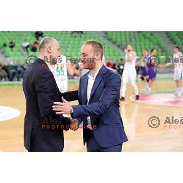 Jure Zdovc and Dejan Jakara during semi-final of Nova KBM league basketball match between Petrol Olimpija and Helios Suns in Stozice, Ljubljana, Slovenia on May 11, 2019