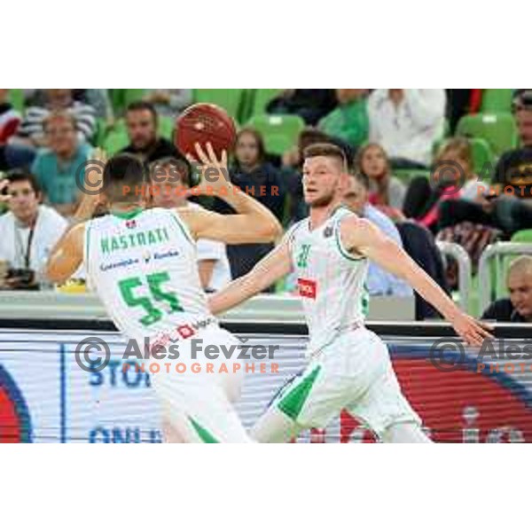Jan Rebec in action during semi-final of Nova KBM league basketball match between Petrol Olimpija and Helios Suns in Stozice, Ljubljana, Slovenia on May 11, 2019