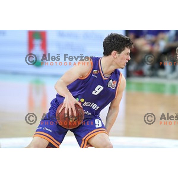 Aljaz Bratec in action during semi-final of Nova KBM league basketball match between Petrol Olimpija and Helios Suns in Stozice, Ljubljana, Slovenia on May 11, 2019