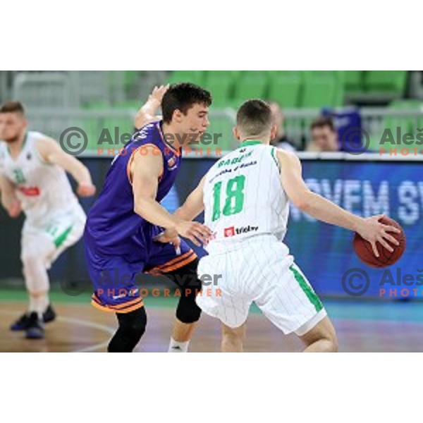 Nejc Klavzar in action during semi-final of Nova KBM league basketball match between Petrol Olimpija and Helios Suns in Stozice, Ljubljana, Slovenia on May 11, 2019