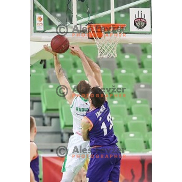 Bojan Radulovic and Igor Tratnik in action during semi-final of Nova KBM league basketball match between Petrol Olimpija and Helios Suns in Stozice, Ljubljana, Slovenia on May 11, 2019