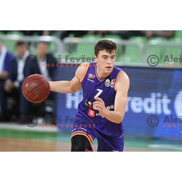 Nejc Klavzar in action during semi-final of Nova KBM league basketball match between Petrol Olimpija and Helios Suns in Stozice, Ljubljana, Slovenia on May 11, 2019