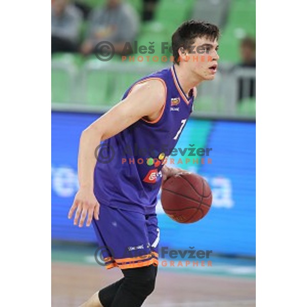 Nejc Klavzar in action during semi-final of Nova KBM league basketball match between Petrol Olimpija and Helios Suns in Stozice, Ljubljana, Slovenia on May 11, 2019