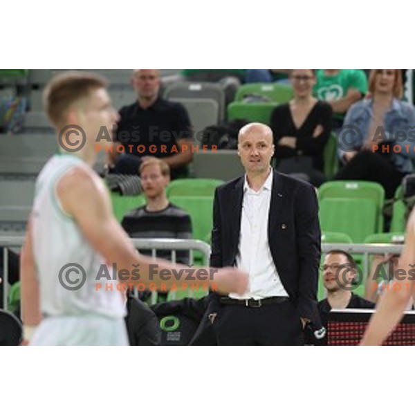 Jure Zdovc in action during semi-final of Nova KBM league basketball match between Petrol Olimpija and Helios Suns in Stozice, Ljubljana, Slovenia on May 11, 2019