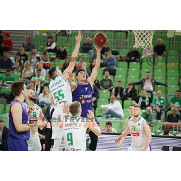 Nejc Klavzar in action during semi-final of Nova KBM league basketball match between Petrol Olimpija and Helios Suns in Stozice, Ljubljana, Slovenia on May 11, 2019