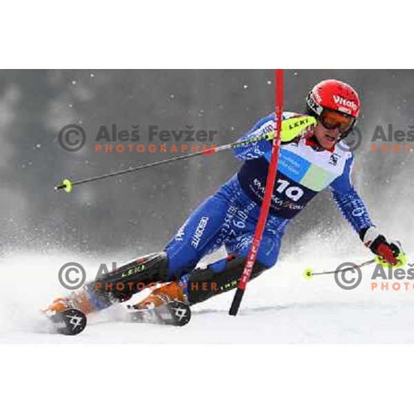 Marc Gini skiing in first run of Europa Cup slalom in Kranjska gora, Slovenia 15.2.2008 