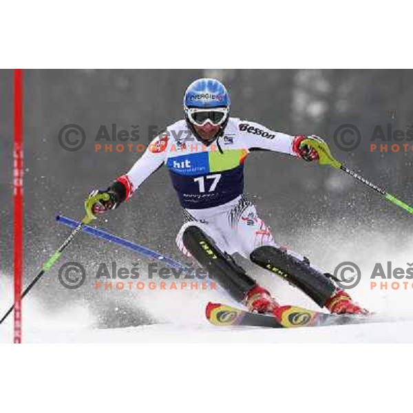 Alexander Koll skiing in first run of Europa Cup slalom in Kranjska gora, Slovenia 15.2.2008 