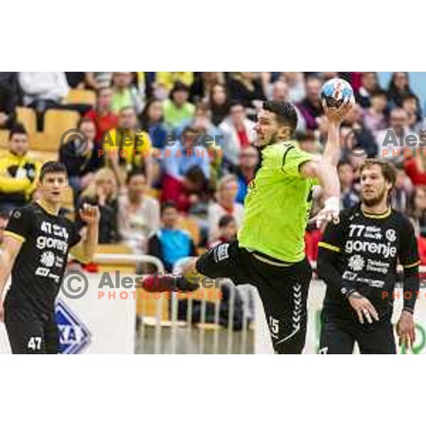 action in Slovenian Handball Cup Final between Gorenje Velenje and Krka in Marof Hall, Novo Mesto on May 12, 2019