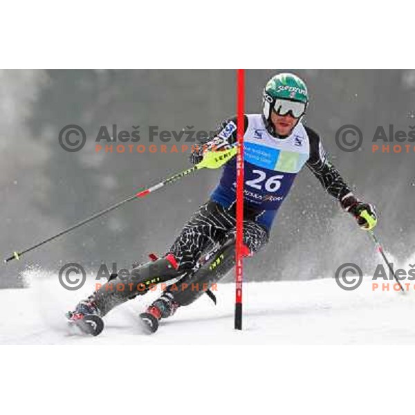 Bode Miller skiing in first run of Europa Cup slalom in Kranjska gora, Slovenia 15.2.2008 