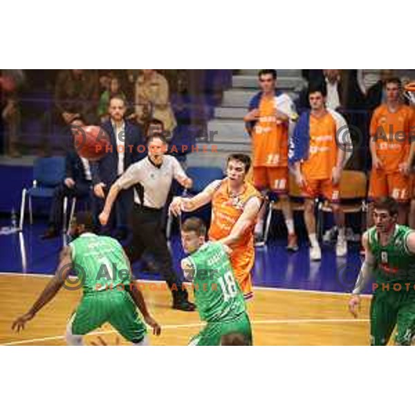 in action during semi-final of Nova KBM league basketball match between Helios Suns and Petrol Olimpija in Domzale Sports Hall, Slovenia on May 13, 2019