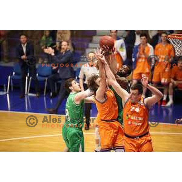 Erjon Kastrati in action during semi-final of Nova KBM league basketball match between Helios Suns and Petrol Olimpija in Domzale Sports Hall, Slovenia on May 13, 2019