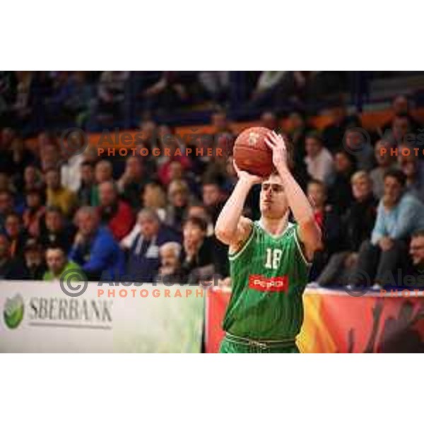 Roko Badzim in action during semi-final of Nova KBM league basketball match between Helios Suns and Petrol Olimpija in Domzale Sports Hall, Slovenia on May 13, 2019