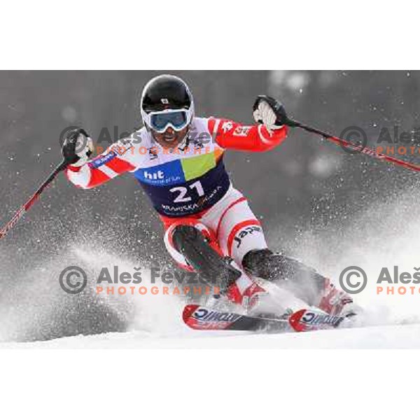 Kentaro Minagawa skiing in first run of Europa Cup slalom in Kranjska gora, Slovenia 15.2.2008 
