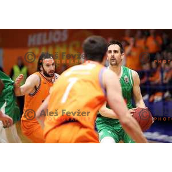 Domen Lorbek in action during semi-final of Nova KBM league basketball match between Helios Suns and Petrol Olimpija in Domzale Sports Hall, Slovenia on May 13, 2019