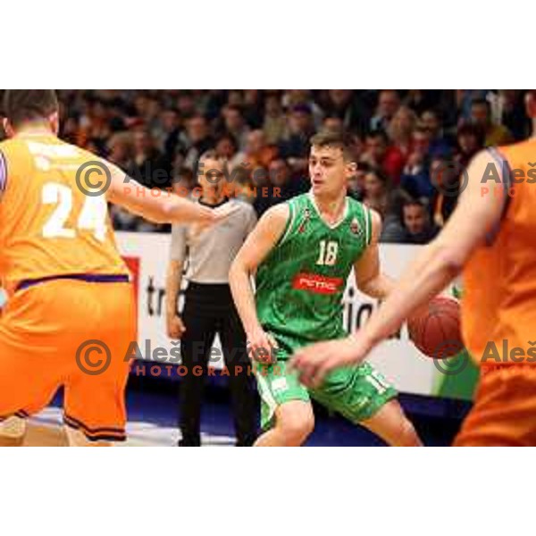 Roko Badzim in action during semi-final of Nova KBM league basketball match between Helios Suns and Petrol Olimpija in Domzale Sports Hall, Slovenia on May 13, 2019