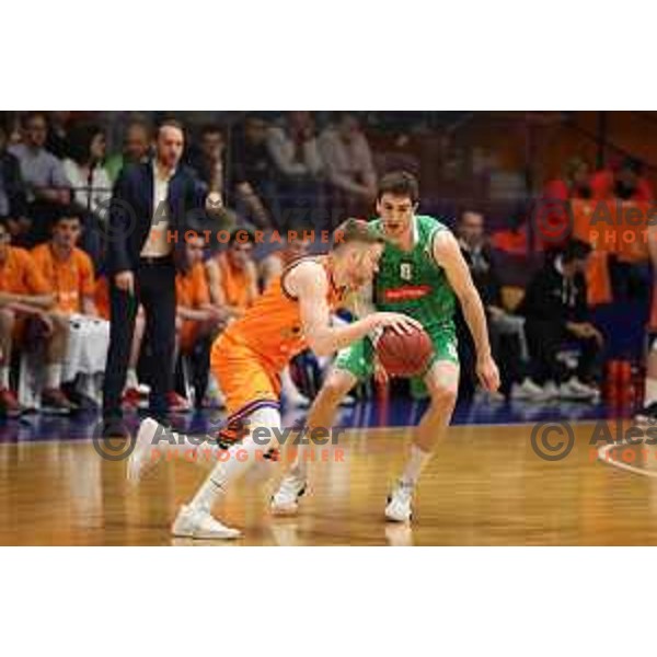 in action during semi-final of Nova KBM league basketball match between Helios Suns and Petrol Olimpija in Domzale Sports Hall, Slovenia on May 13, 2019